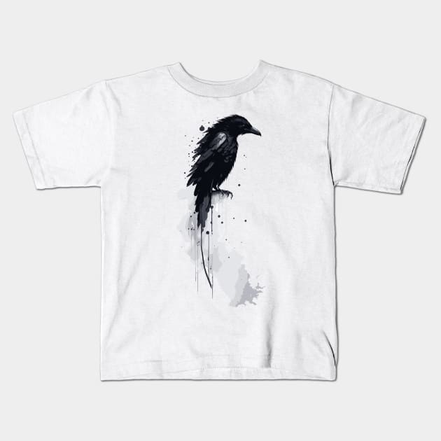 Raven art Kids T-Shirt by Steven Hignell